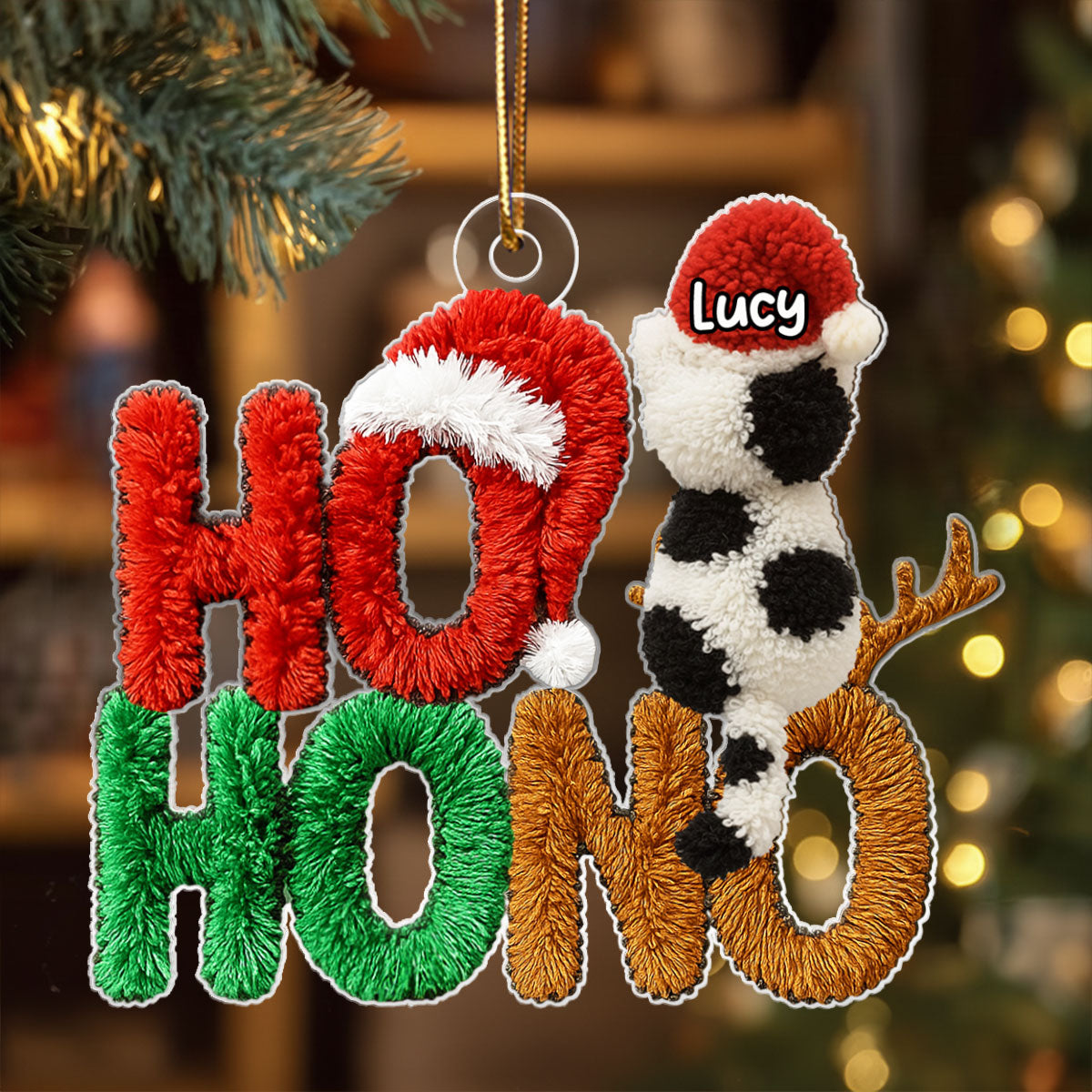 Ho Ho No Funny Cat Latch Hook Yarn Faux - Personalized Acrylic Ornament - Christmas Gift for Cat Moms, Cat Dads