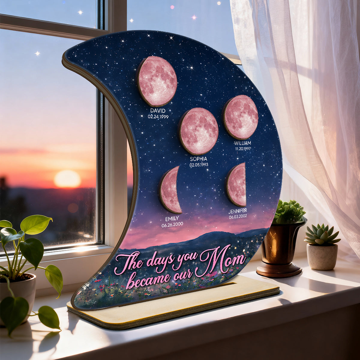 The Days You Became Our Mom Custom Moon Phase - Personalized 2-Layered Wooden Plaque - Heartfelt Gift For Mom, Grandma