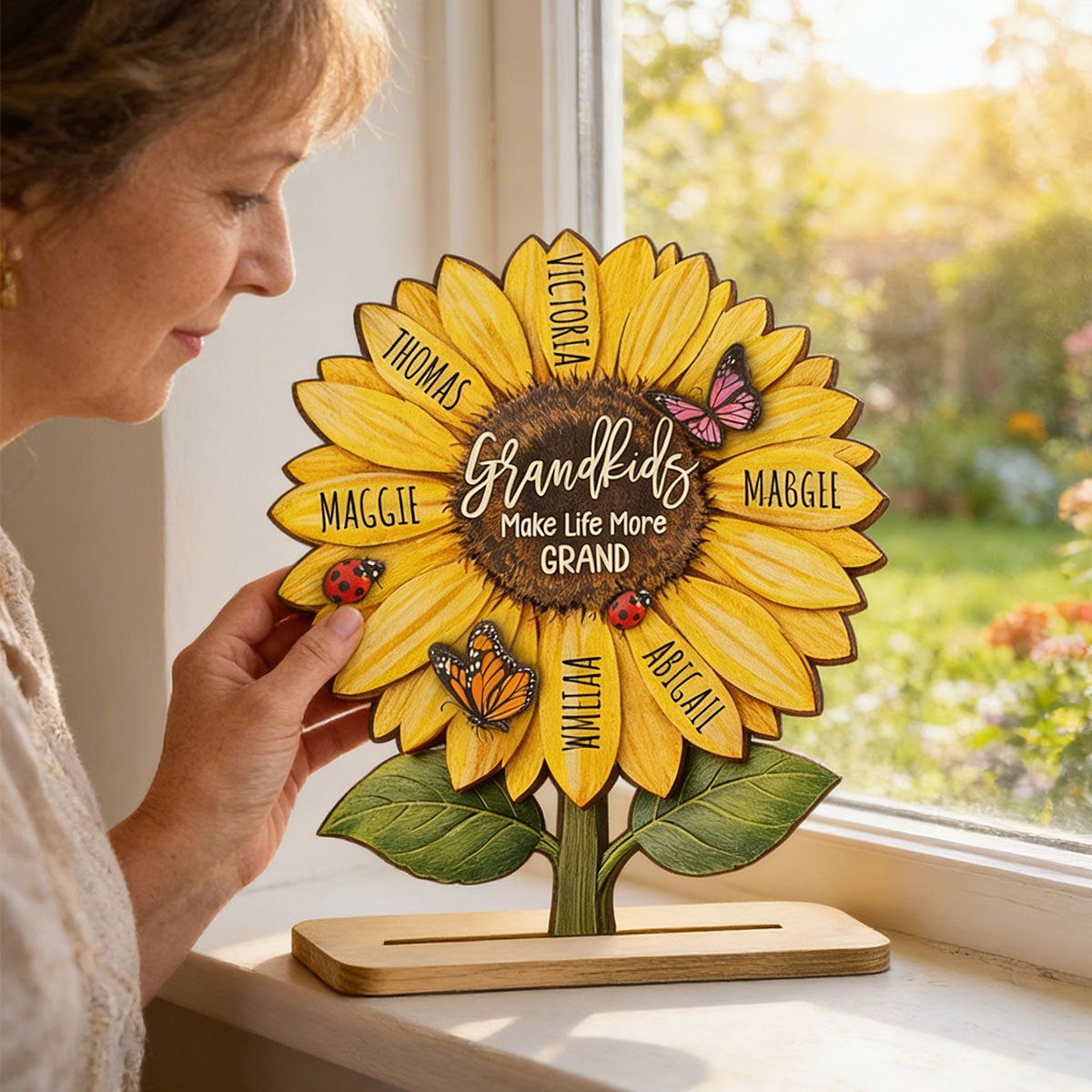 Grandkids Make Life More Grand - Personalized 2-Layered Wooden Plaque - Sentimental Mother's Day Gift for Grandma, Wife, Mom