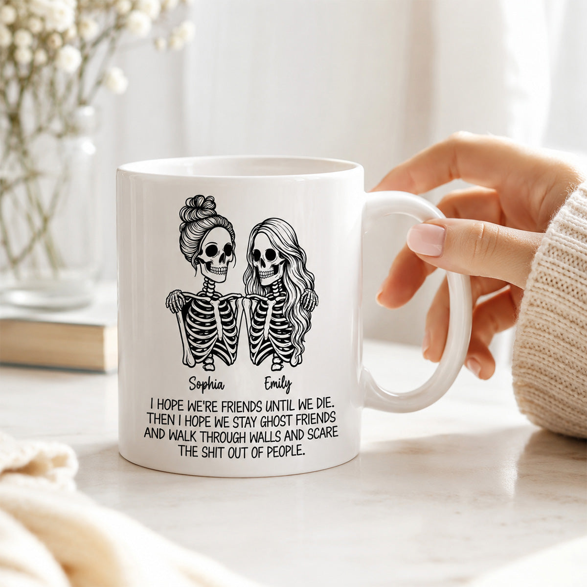 Skeleton Besties Until We Die - Personalized Mug - Funny Work Bestie Gift, Halloween Keepsake For Best Friends