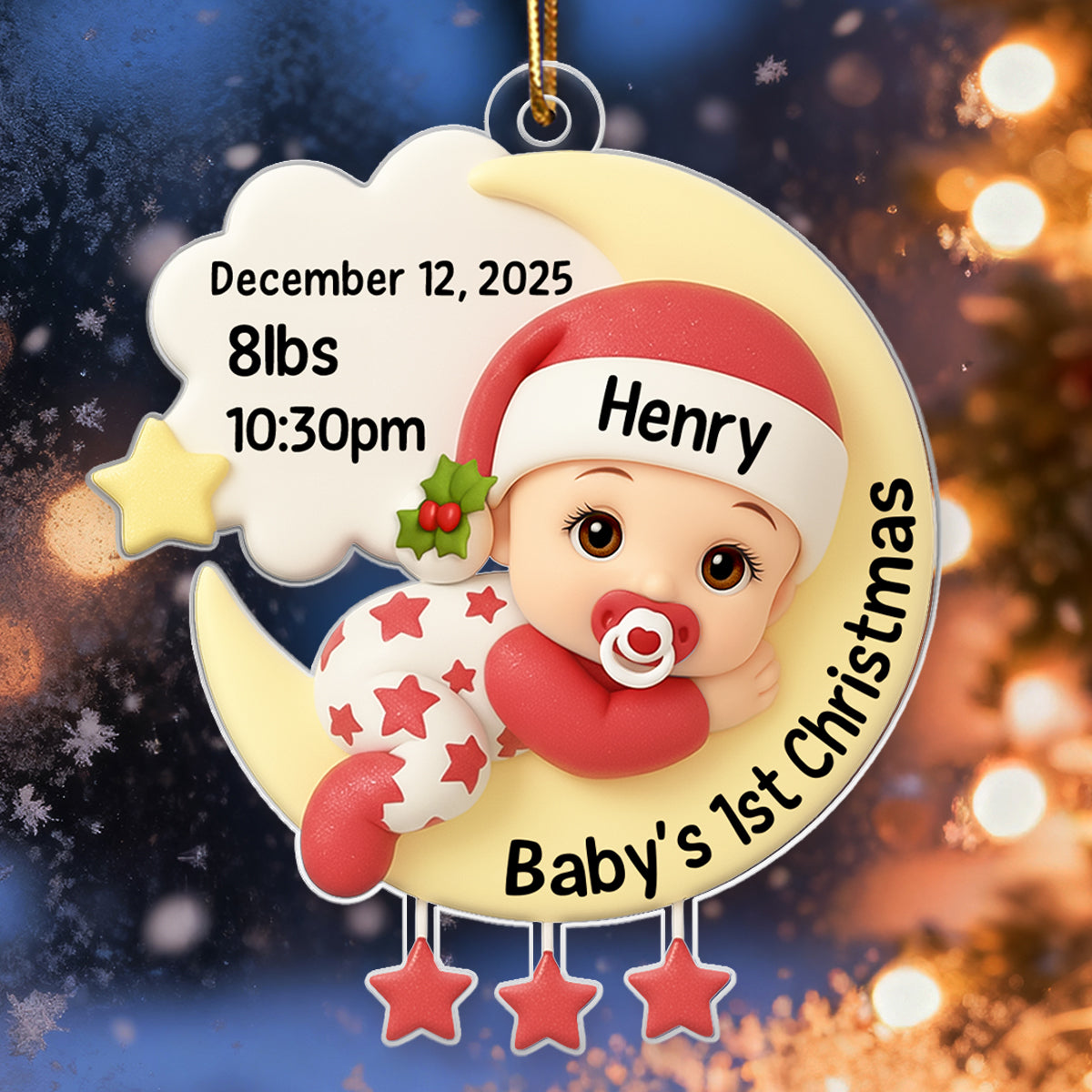 Baby In The Moon First Christmas - Personalized Acrylic Ornament - Heartwarming Christmas Gift For New Parents, Newborn Keepsake