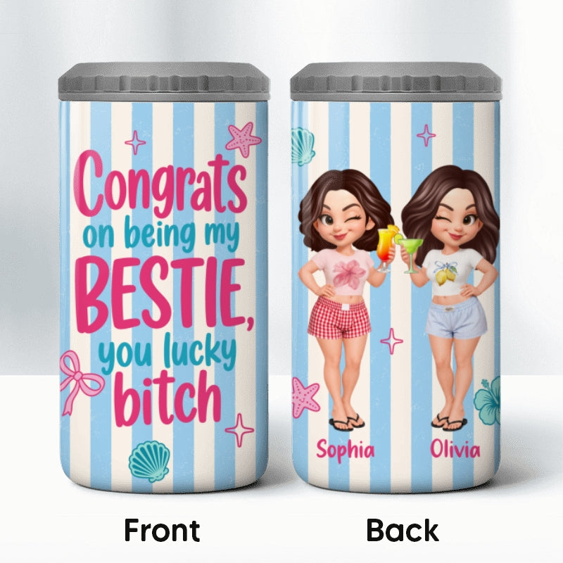 Congrats On Being My Bestie Stripe Style - Personalized Can Cooler - Summer