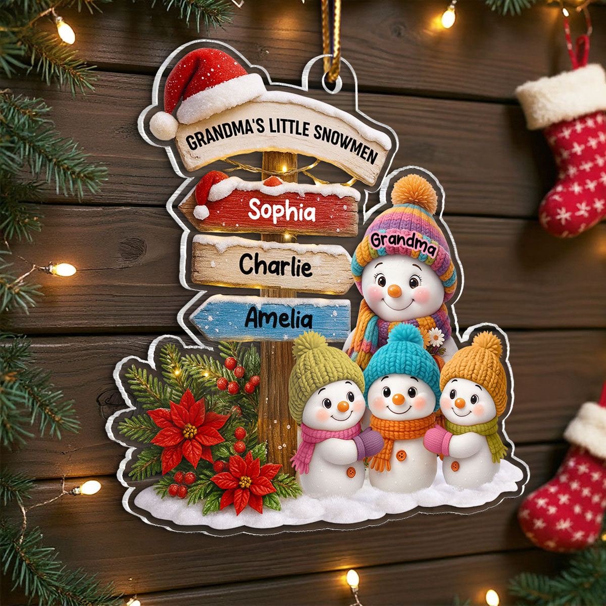 Snowman Grandma's Garden Custom Name Sign Post - Personalized Acrylic Ornament - Christmas Gift for Grandma