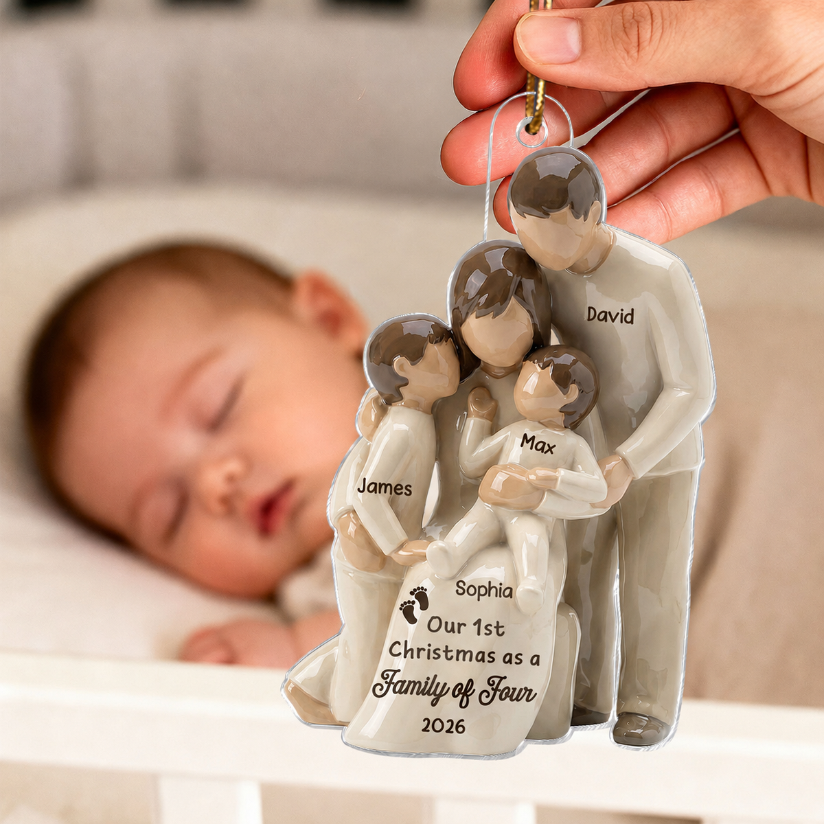 3D Effect First Christmas As Family Of Four - Personalized Acrylic Ornament