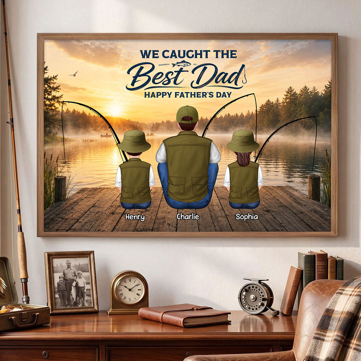 Fishing Dad And Kids We Hooked The Best Dad - Personalized Poster - Father's Day Gift For Dad, Husband