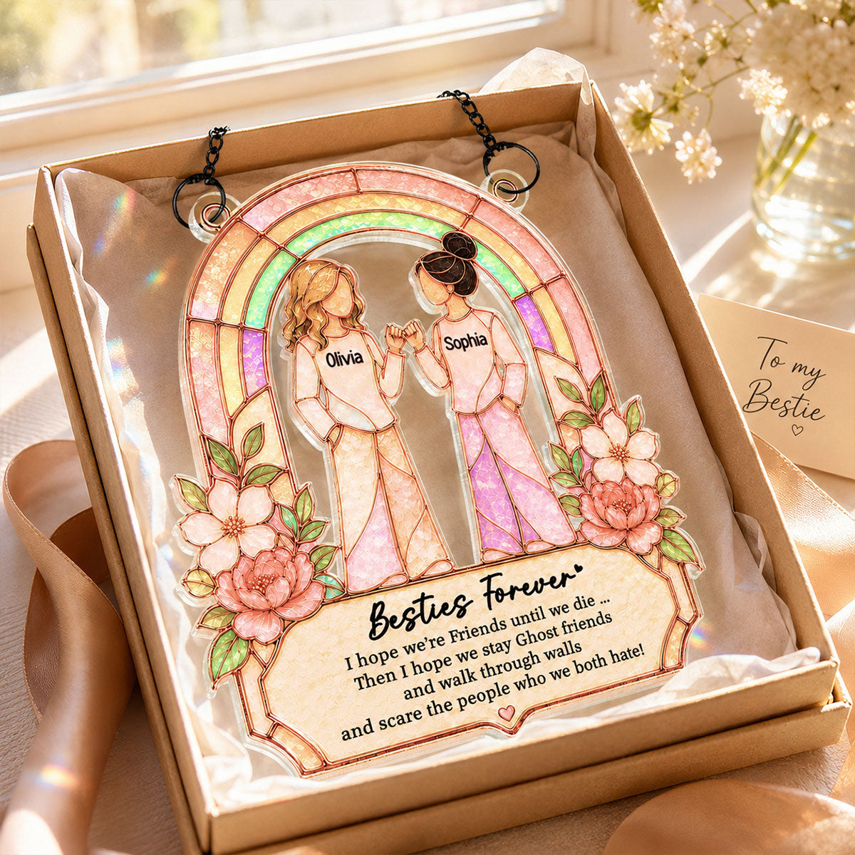 Besties Forever Pinky Promise - Personalized Acrylic Suncatcher - Friendship Keepsake For Best Friends