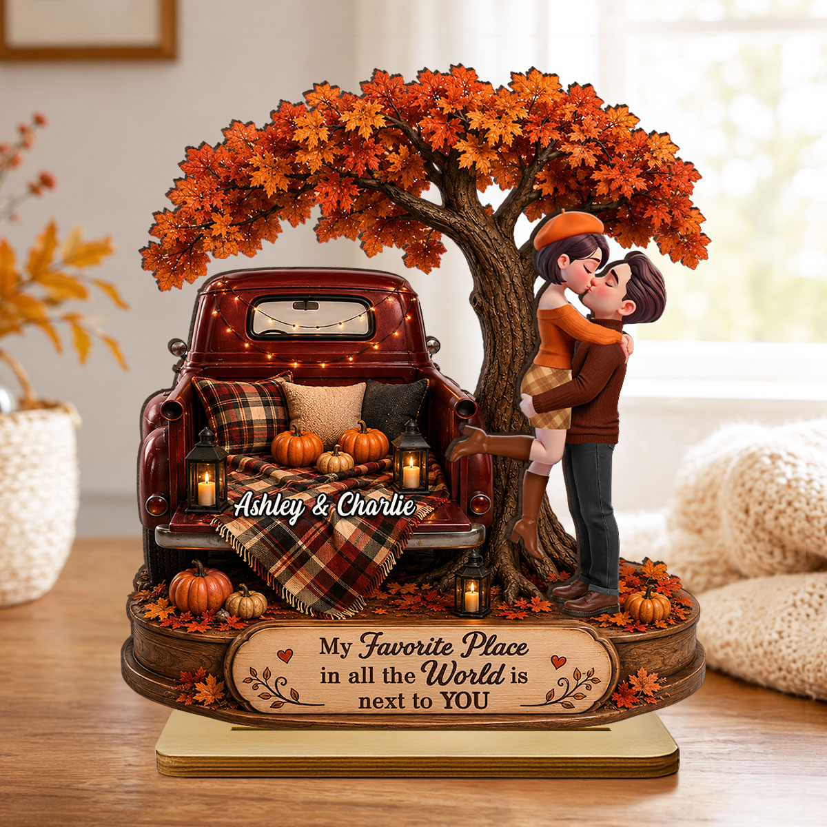My Favorite Place in All the World is Next to You - Personalized 2-Layered Wooden Plaque - Heartfelt Gift for Him, for Her