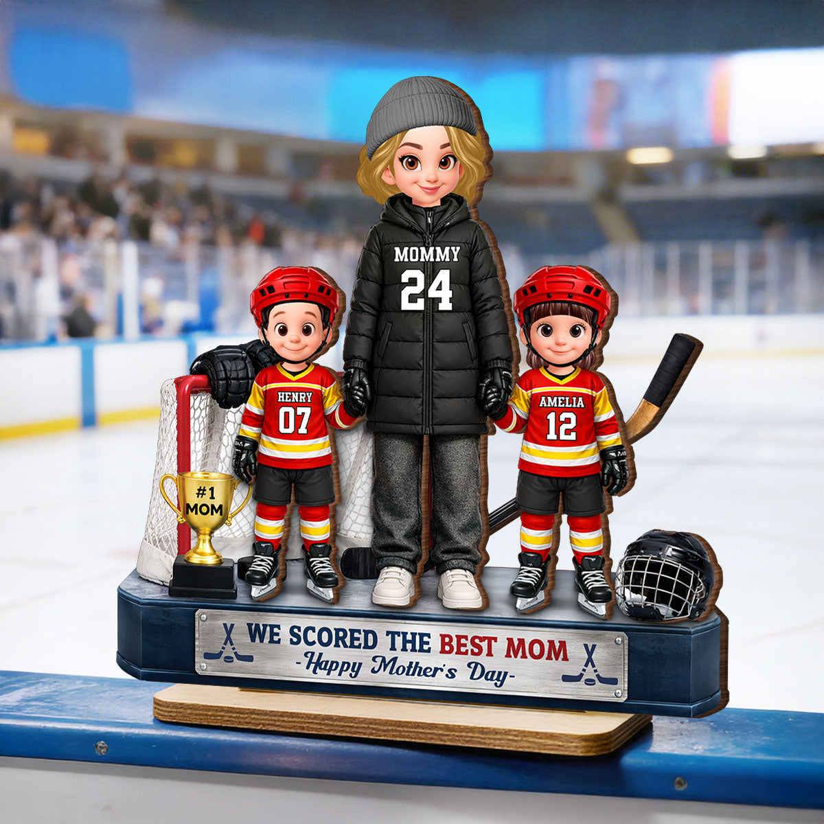 We Scored The Best Hockey Mom - Personalized 2-Layered Wooden Plaque - Mother's Day Gift For Hockey Mom, Gift For Wife