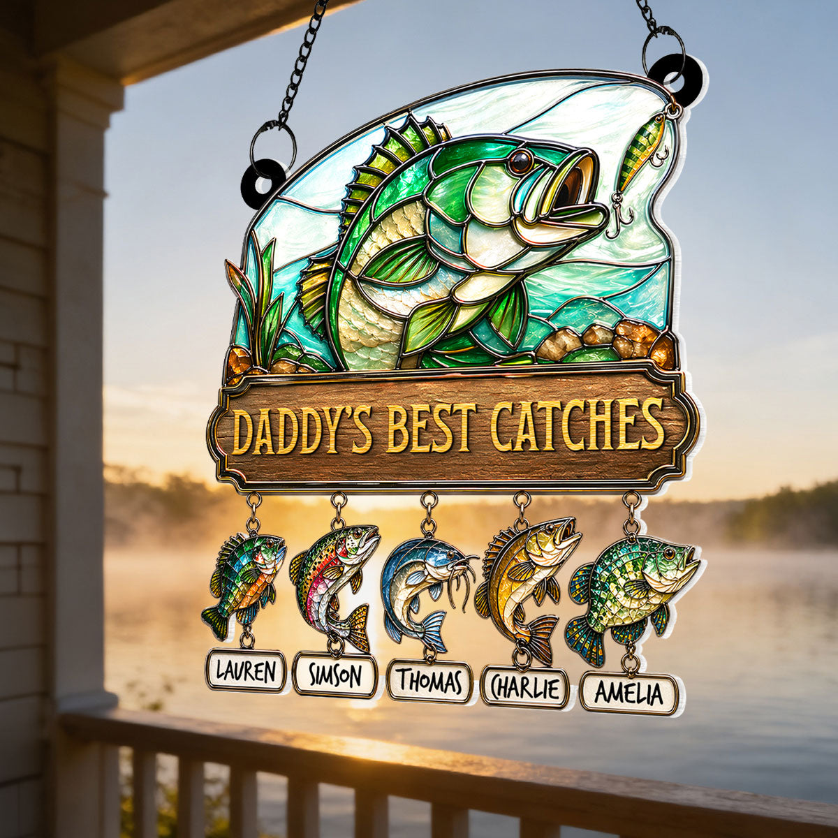 Daddy's Best Catches Fishing - Personalized Suncatcher - Heartfelt Gift For Fishing Dad, Gift For Husband