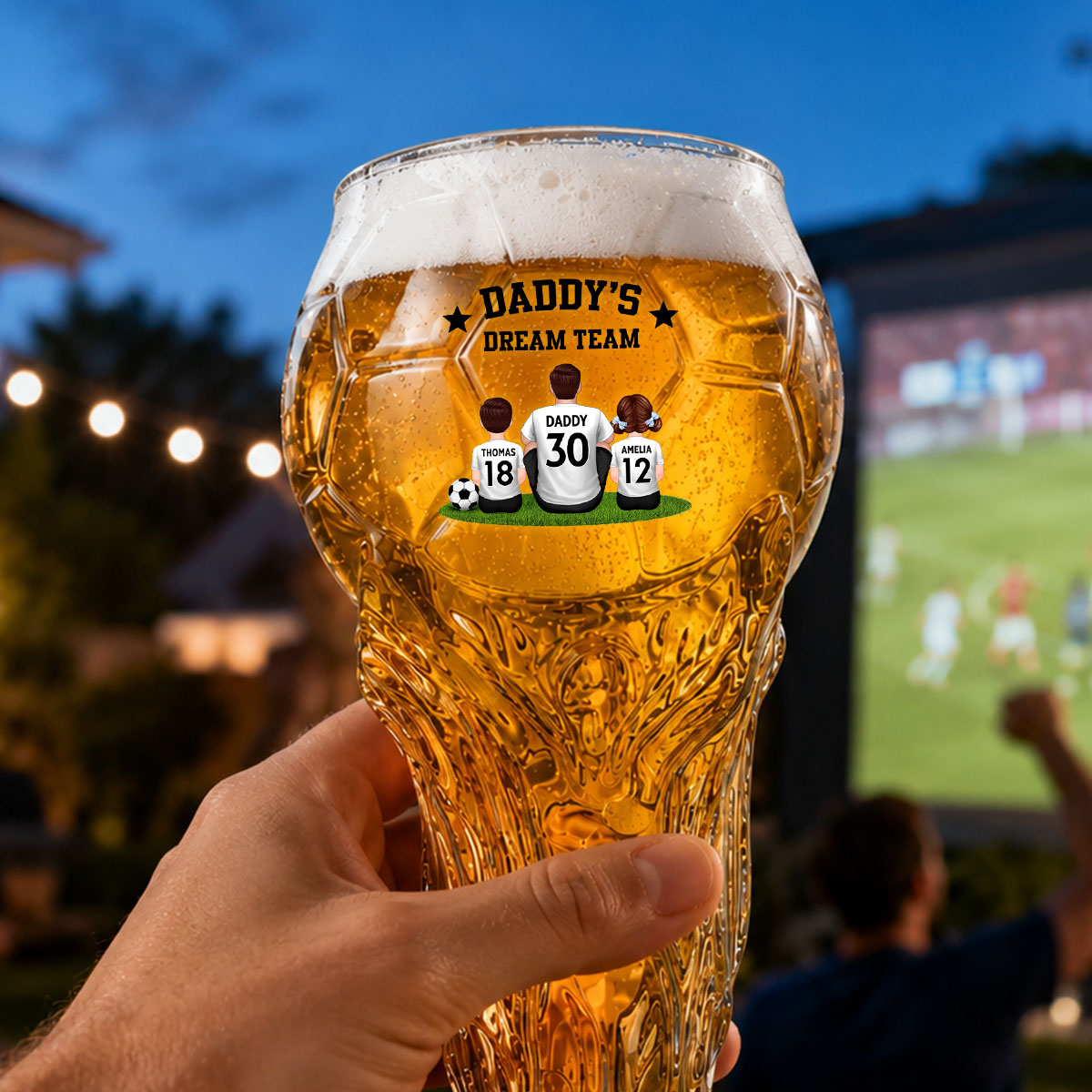 Daddy's Dream Team World Cup 2026 Football - Personalized Trophy Beer Glass - Match Day Beer Glass, Birthday Gift for Him, Gift for Dad