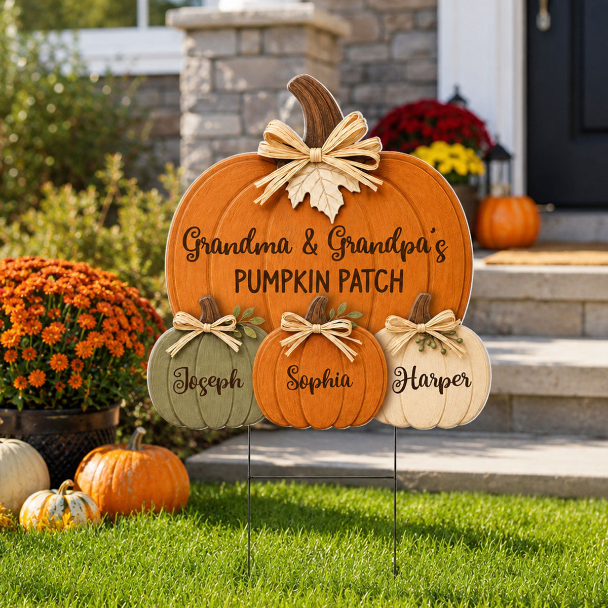 Cozy Rustic Fall Vibe Grandpa Grandma's Pumpkin Patch - Personalized Yard Sign - Fall Decor For Grandparents (Up to 20 Grandkids)