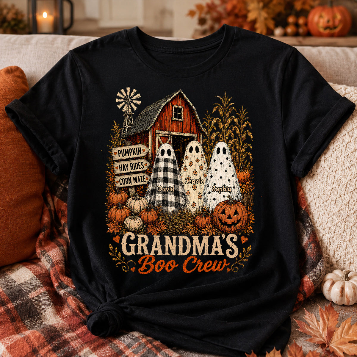 Grandma's Boo Crew Pumpkin Patch - Personalized Shirt - Halloween Shirt for Grandma