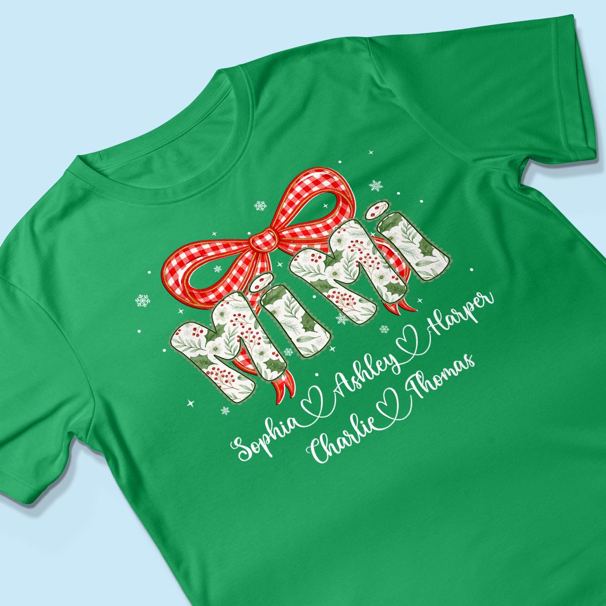 Grandma Coquette Floral Christmas Pattern With Kids Names - Personalized Shirt