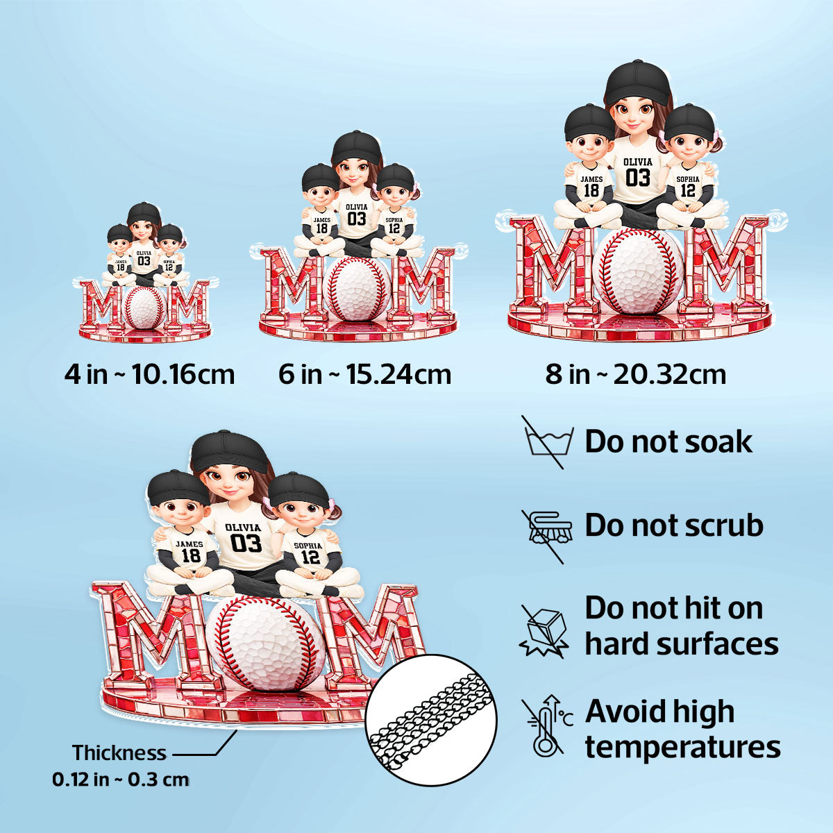 Baseball Mom And Kids Sitting - Personalized Suncatcher - Heartfelt Mother's Day Gift for Mom, Wife