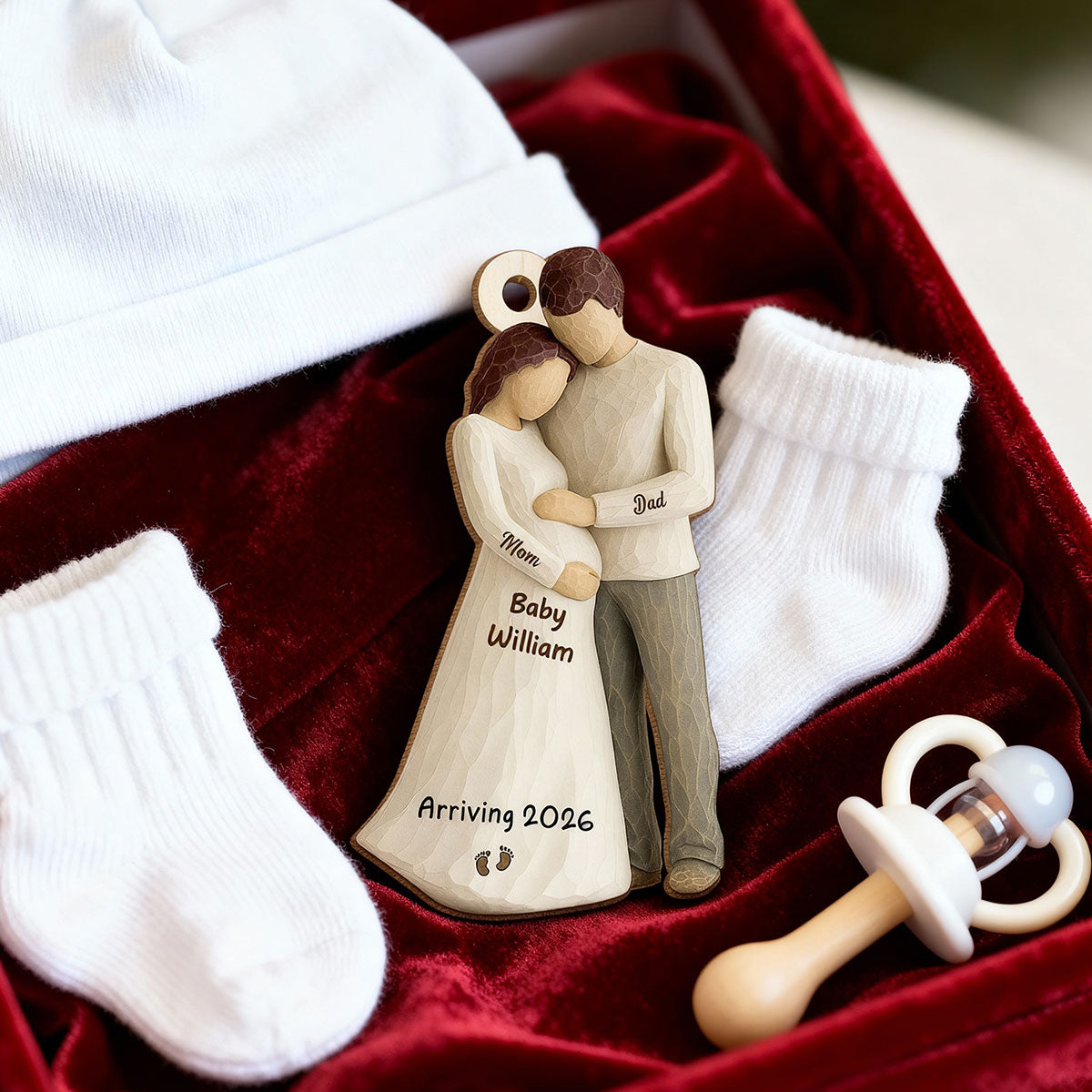 3D Effect Baby Arriving - Personalized Wooden Ornament - Couple Expecting, Pregnancy Keepsake