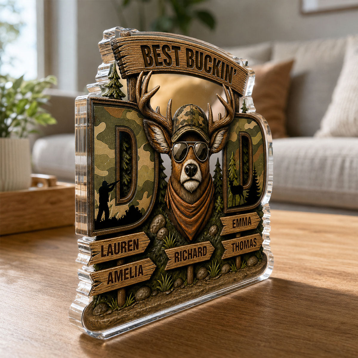 Best Buckin's Dad Hunting - Personalized Acrylic Block Plaque -  Gift For Dad, Husband