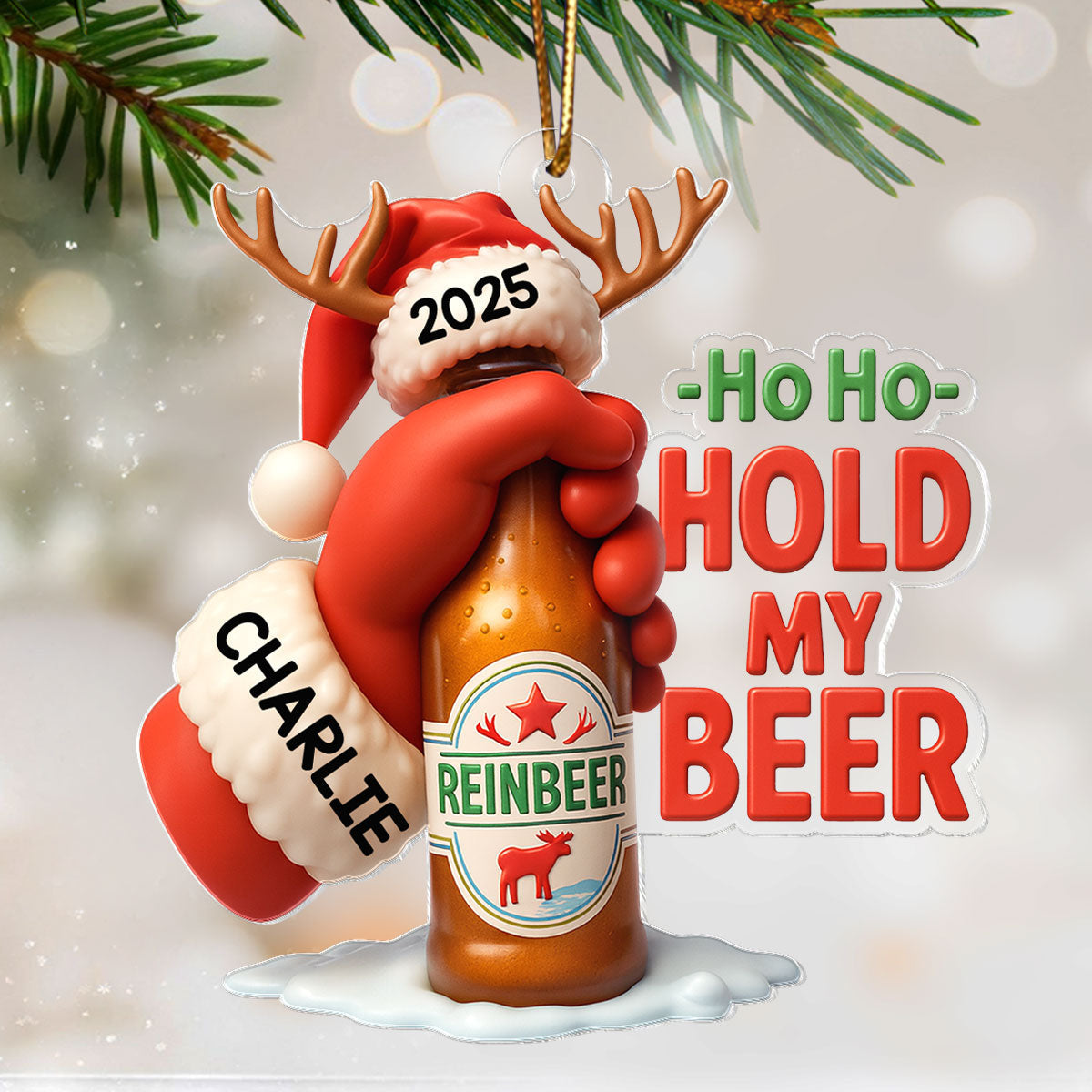 Funny Hold My Beer - Personalized Acrylic Ornament - Christmas Gift for Husband, for Boyfriend