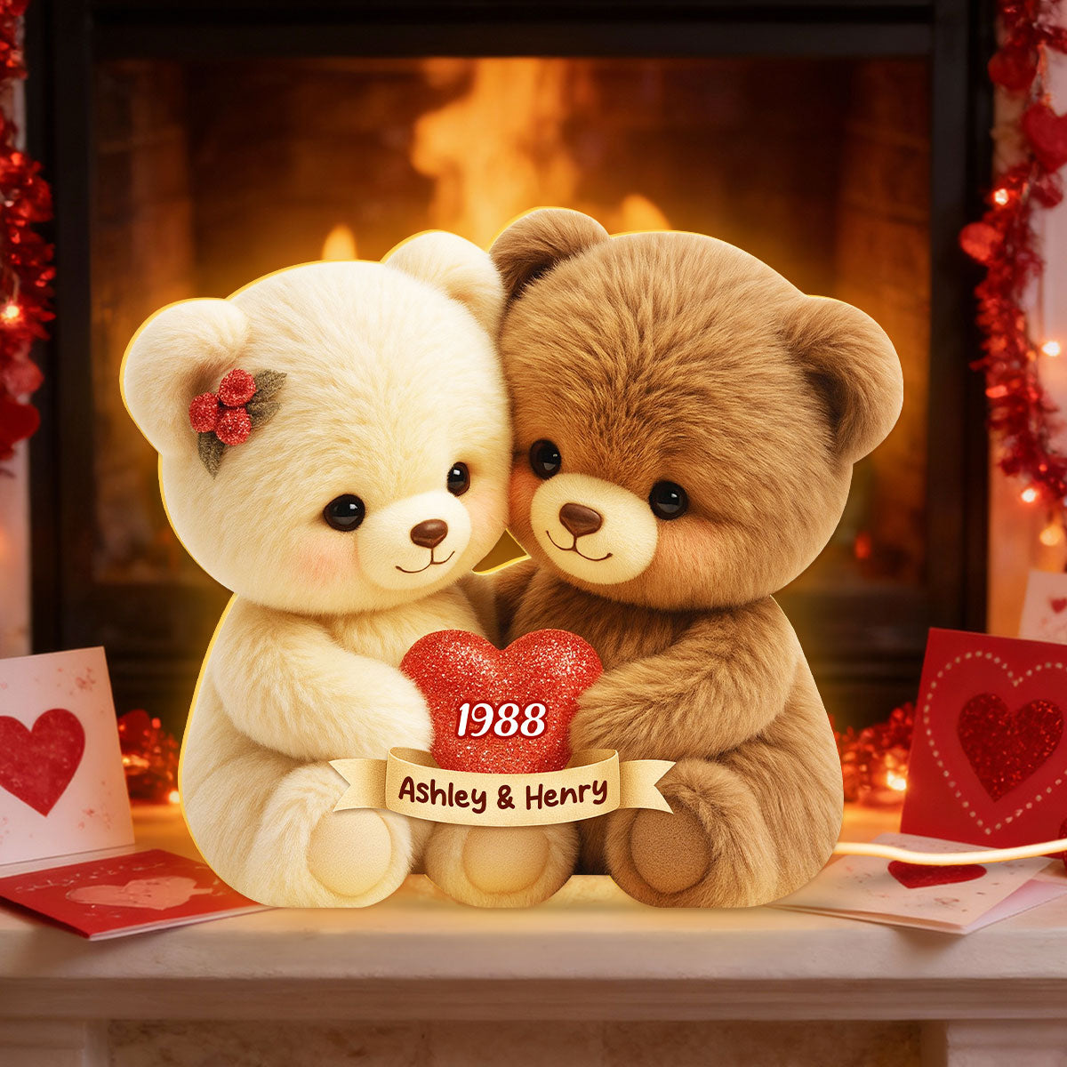 Loving Bear Couple - Personalized Light Box - Sentimental Gift for him, for her