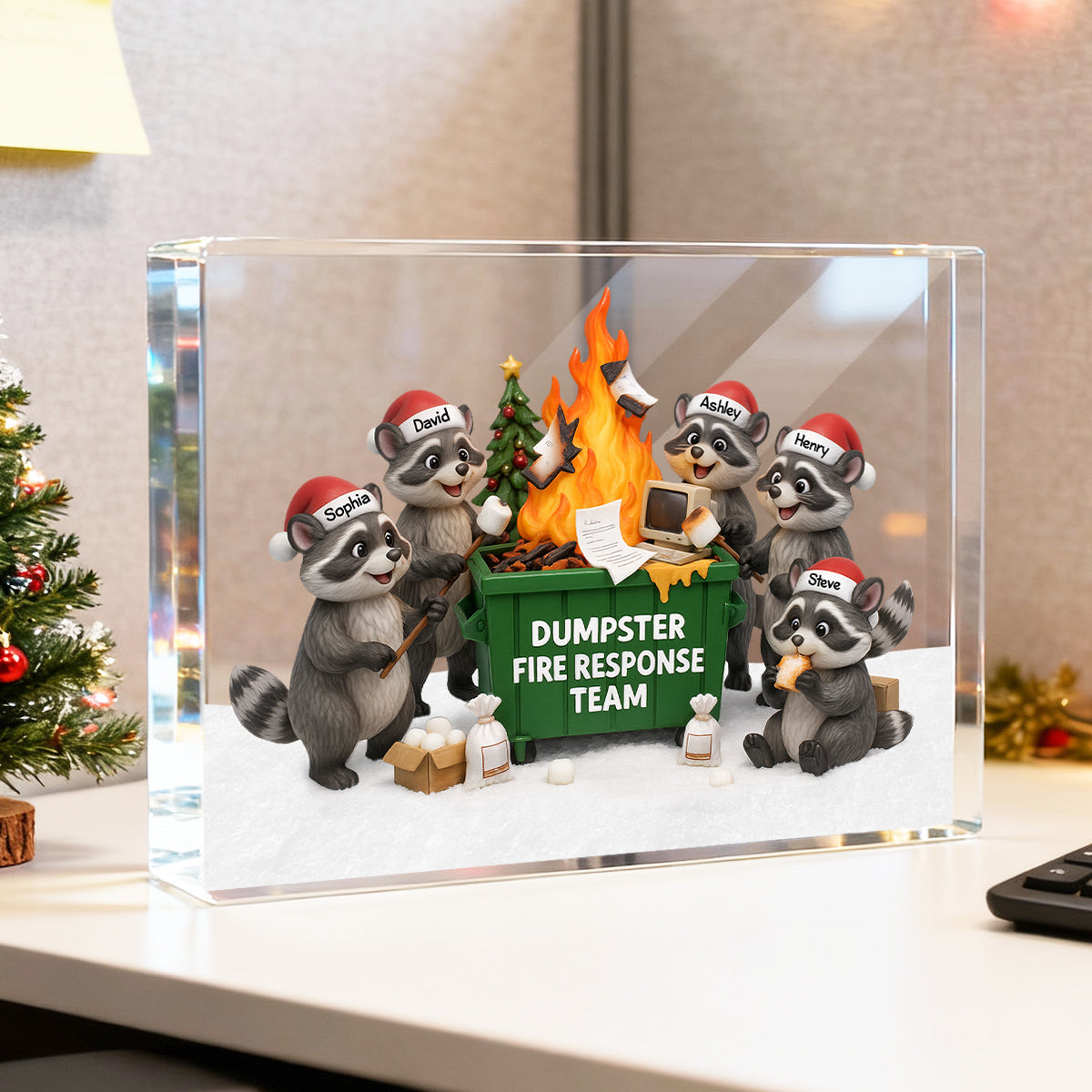 Funny Raccoon Dumpster on Fire Response Team - Personalized Acrylic Block Plaque - Funny Holiday Gift for Coworkers