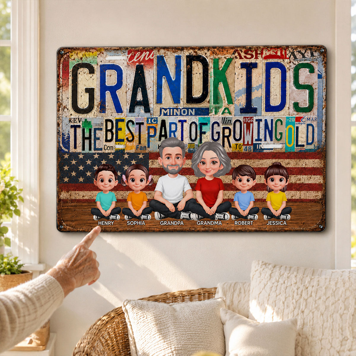 Grandkids Best Part Of Growing Old License Plate Style - Personalized Metal Sign - Gift For Grandparents, Patriotic Rustic Vintage
