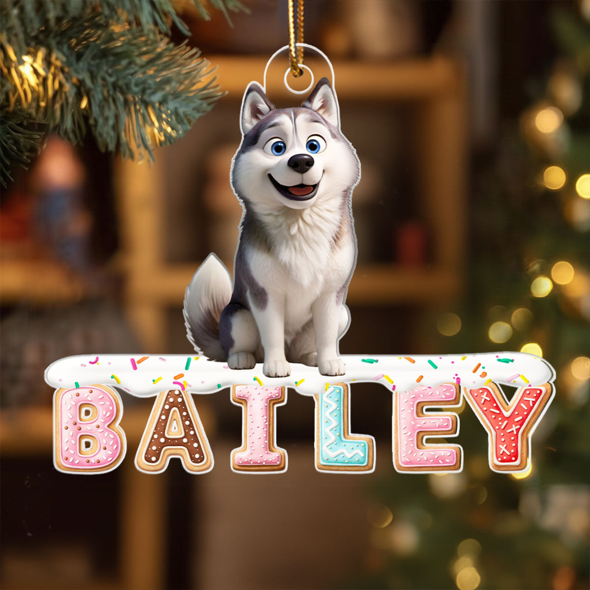 Custom Dog Name Gingerbread Pattern Alphabet - Personalized Acrylic Ornament - Unique Christmas Gift For Dog Lovers