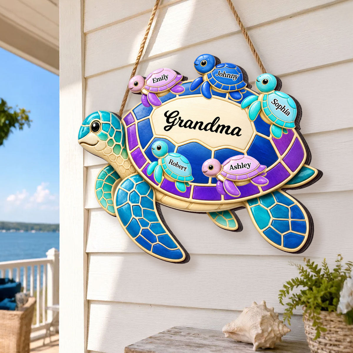 Summer Vibe Grandma Turtle - Personalized Wood Sign - Gift For Grandma, Summer Decoration