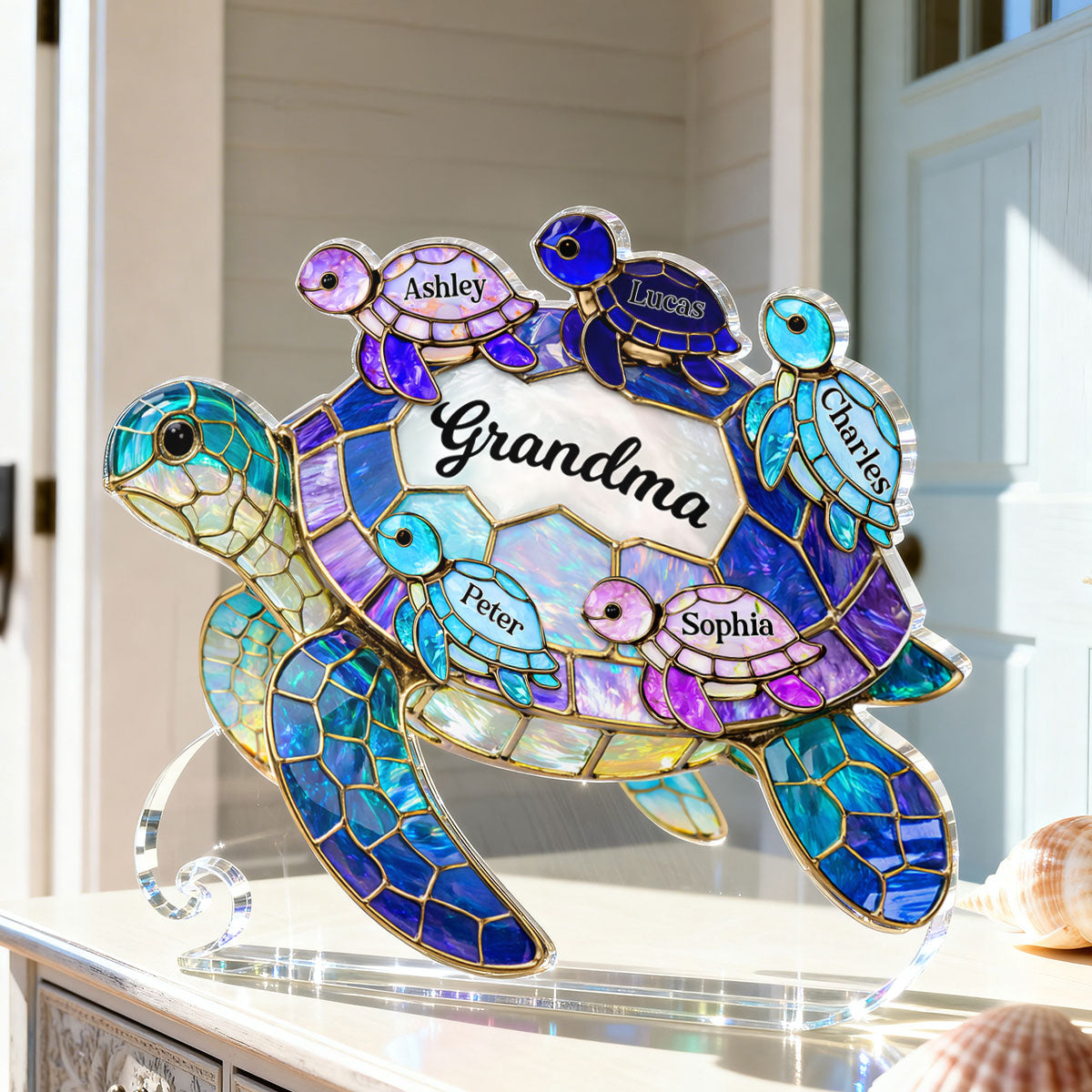 Mom Grandma Sea Turtle - Personalized Acrylic Block Plaque - Mother's Day Gift for Her