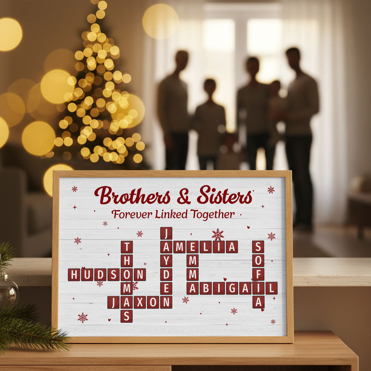 Christmas Brothers & Sisters Forever Linked Together Crossword Puzzle Art - Personalized Poster - Gift For Brothers, Sisters, Siblings, Family