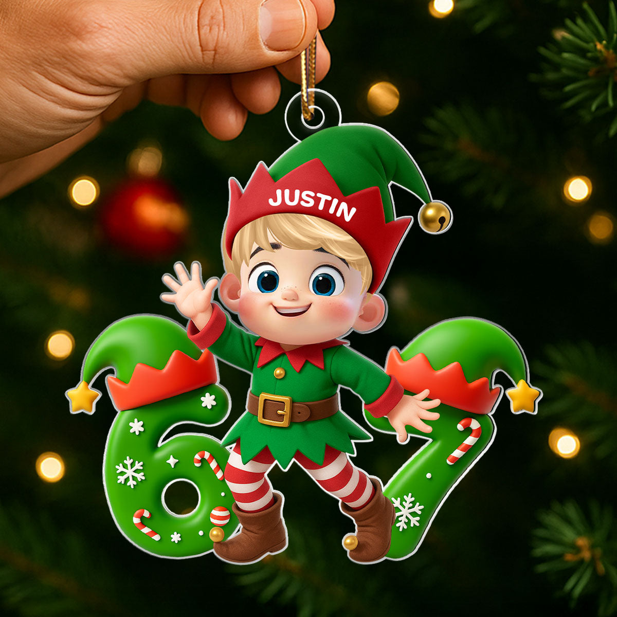 Christmas Elf Six Seven Trending Quote - Personalized Acrylic Ornament - Christmas Gift for Kid, Grandkids