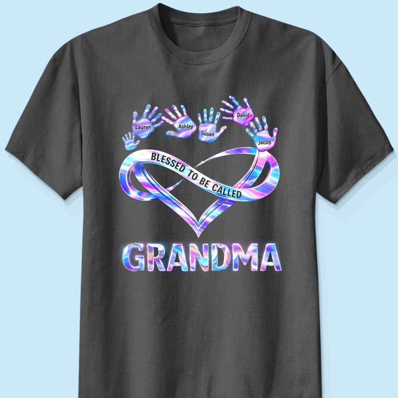 Blessed to be Called Grandma Mom with Kids' Handprint - Personalized Shirt - Sentimental Gift for Grandma, Mom
