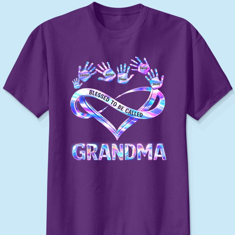 Blessed to be Called Grandma Mom with Kids' Handprint - Personalized Shirt - Sentimental Gift for Grandma, Mom