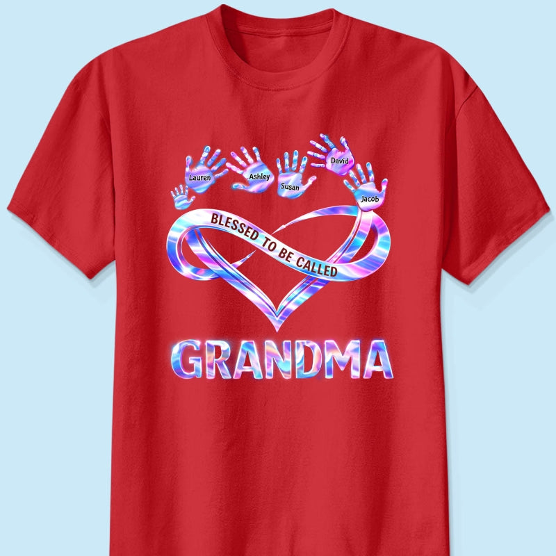 Blessed to be Called Grandma Mom with Kids' Handprint - Personalized Shirt - Sentimental Gift for Grandma, Mom