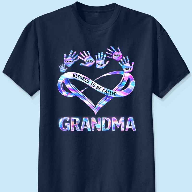 Blessed to be Called Grandma Mom with Kids' Handprint - Personalized Shirt - Sentimental Gift for Grandma, Mom