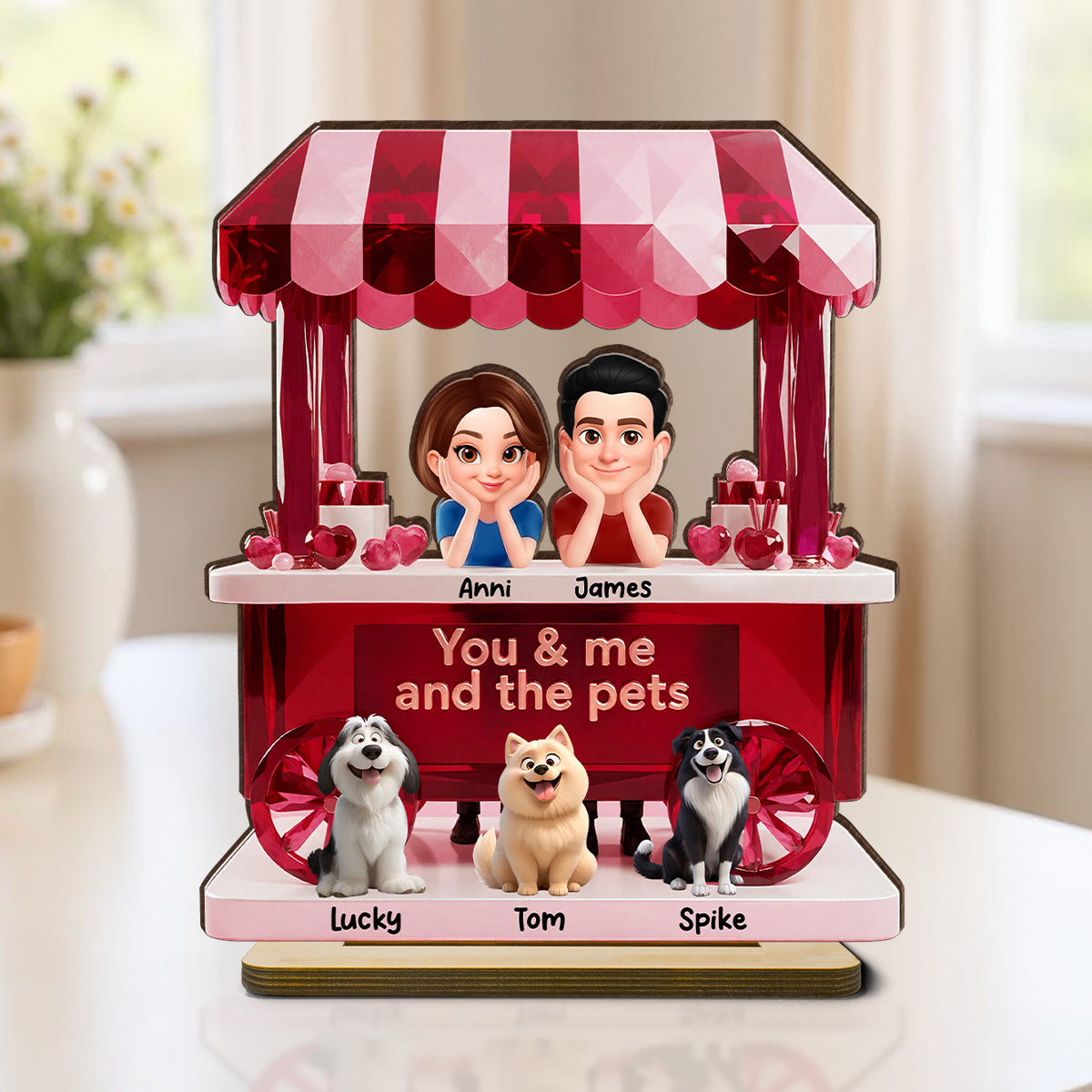 Together With Our Pets - Personalized 2-Layered Wooden Plaque - Valentine's Gift For Him, For Her, For Couple