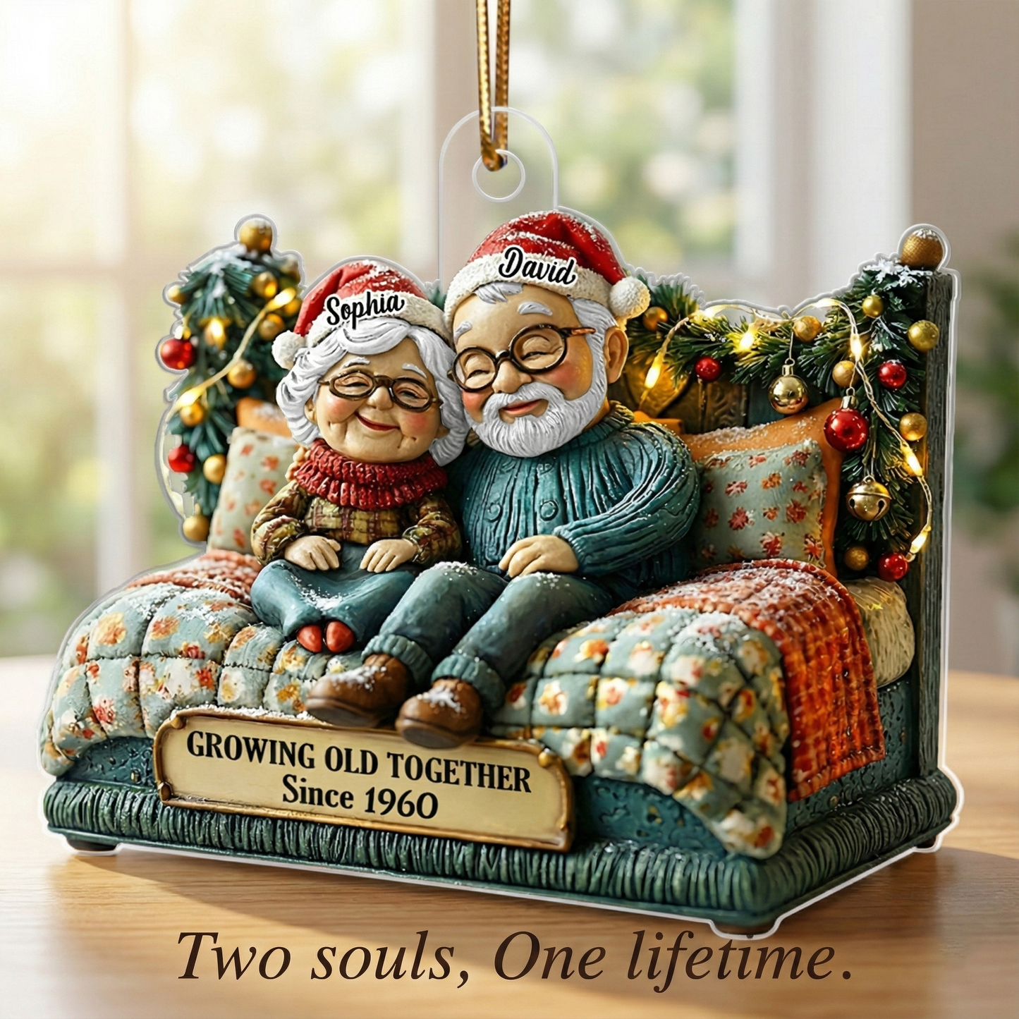 Growing Old Together Old Couple - Personalized Acrylic Ornament - Heartwarming Christmas Gift For Him, For Her, For Couple
