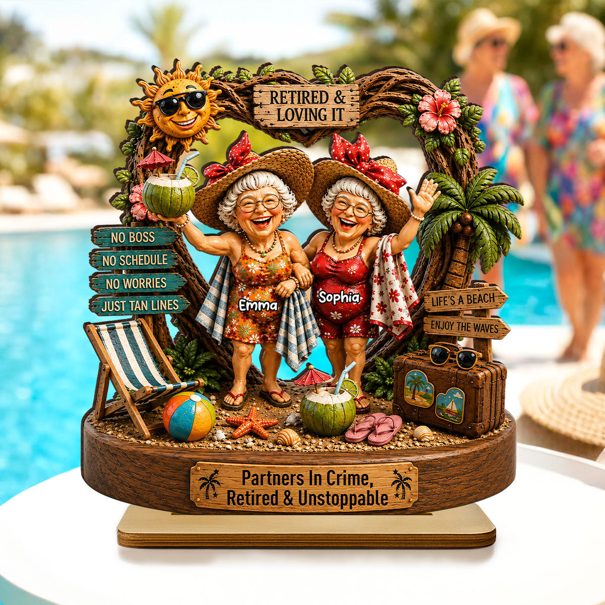 Partners In Crime Retired & Unstoppable Besties - Personalized 2-Layered Wooden Plaque - Meaningful Gift For Best Friends