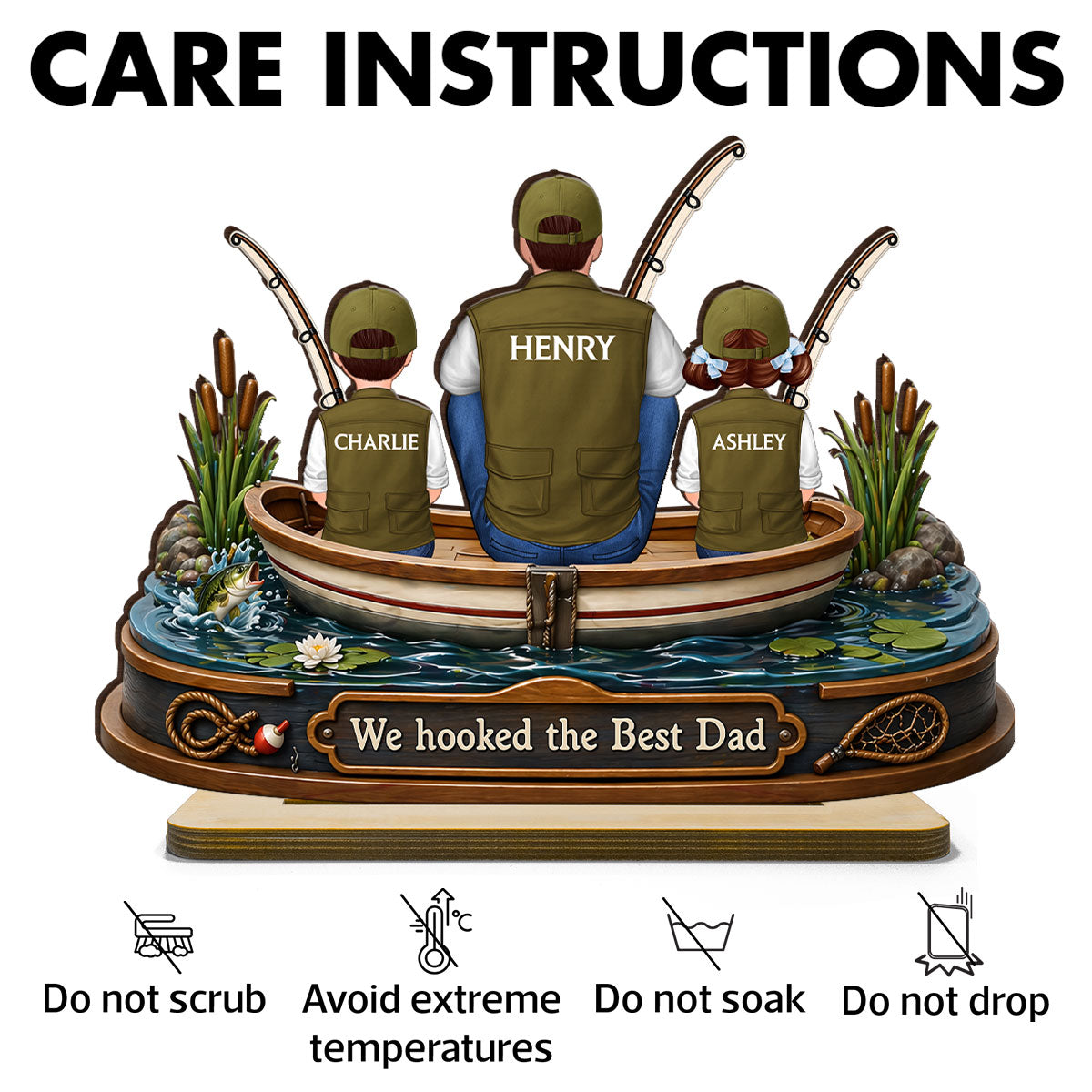 Dad And Kids Fishing Boat - Personalized 2-Layered Wooden Plaque - Heartfelt Gift For Fishing Dad, Gift For Husband