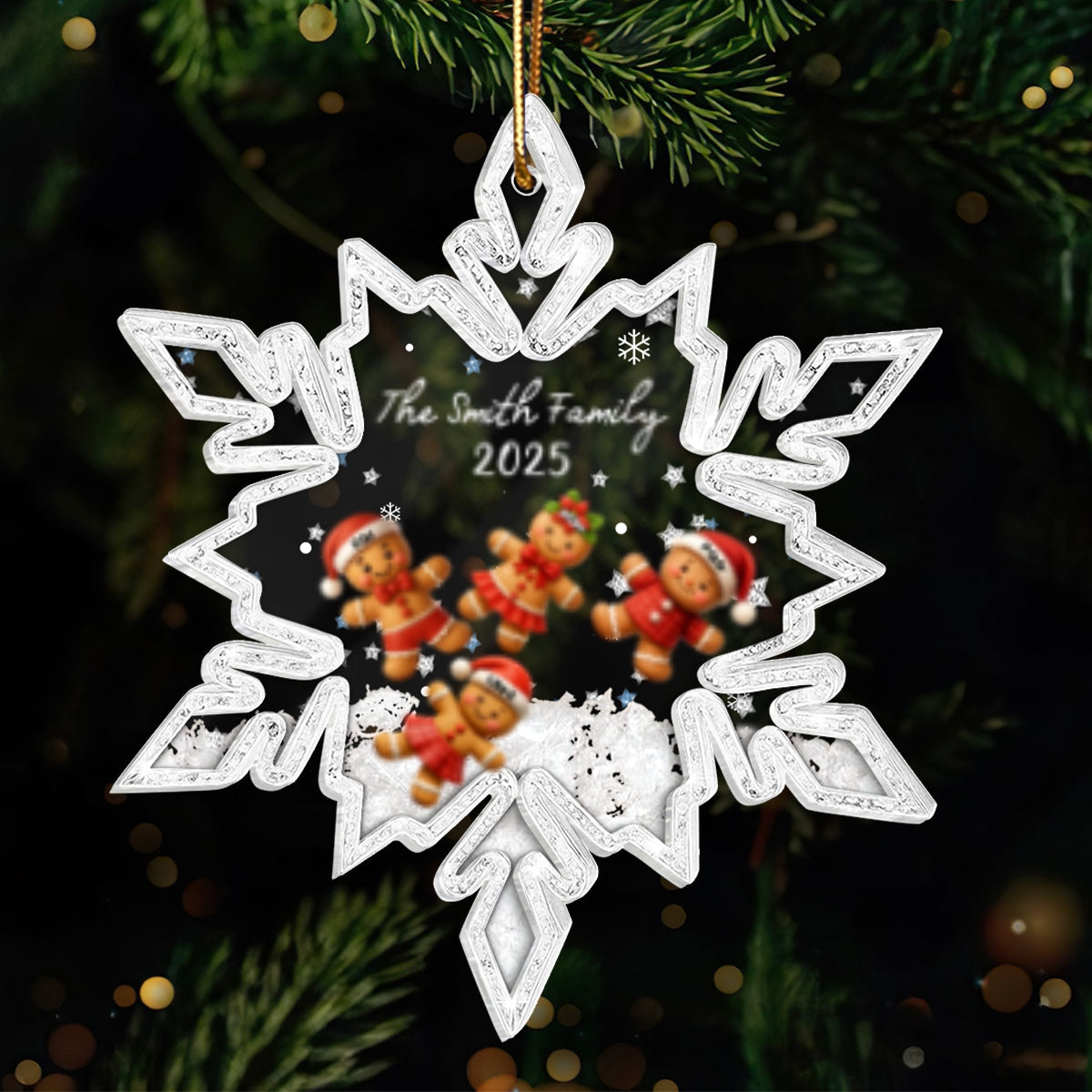 Snowflake Gingerbread Family - Personalized Shaker Ornament - Christmas Gift for Family
