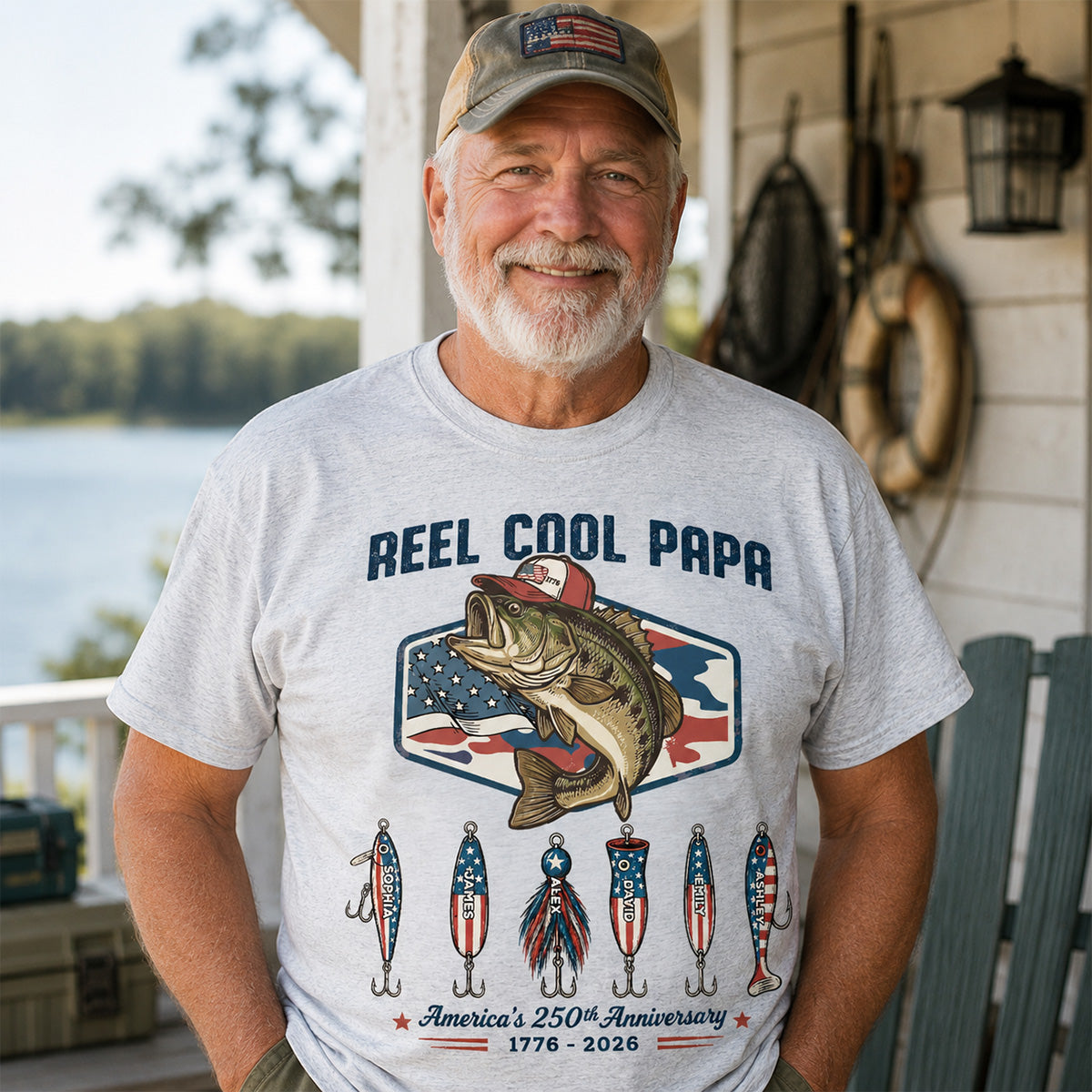 Reel Cool Dad Grandpa Custom Kid Names - Personalized Shirt - American 250th Anniversary Gift For Patriotics