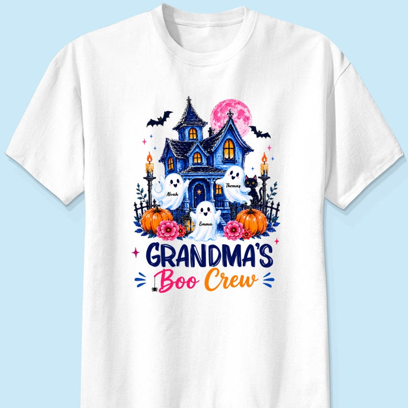 Grandma's Boo Crew Trendy Haunted House - Personalized Shirt - Halloween Shirt for Grandma
