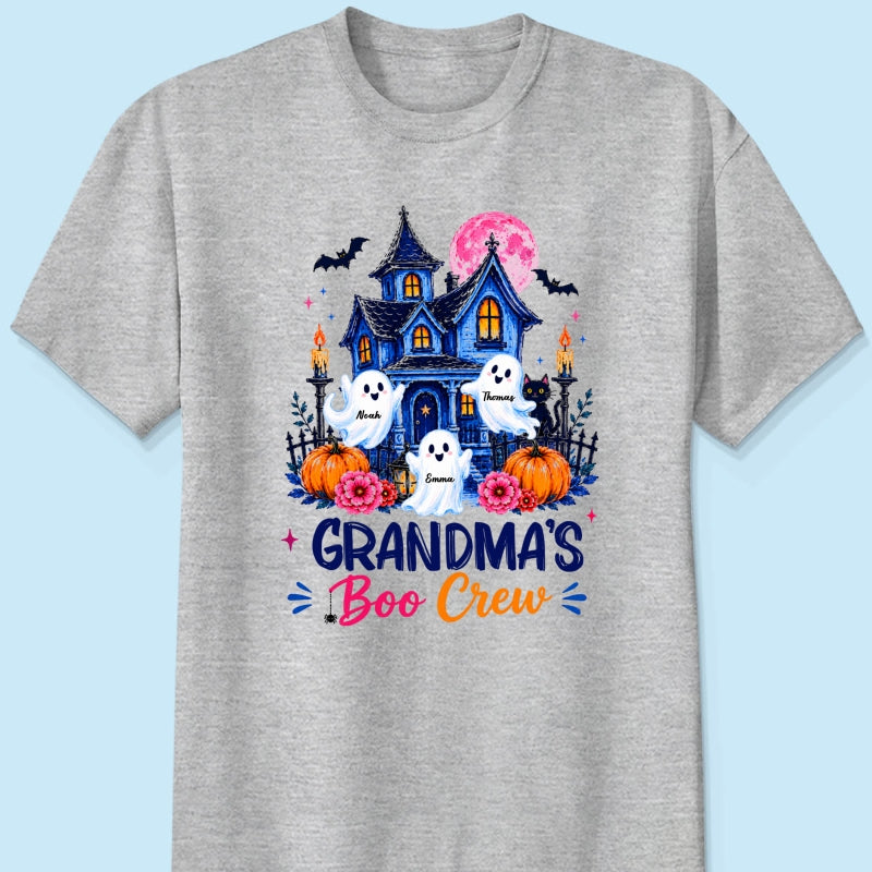 Grandma's Boo Crew Trendy Haunted House - Personalized Shirt - Halloween Shirt for Grandma