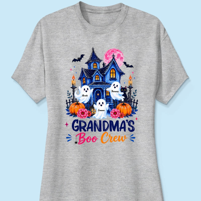 Grandma's Boo Crew Trendy Haunted House - Personalized Shirt - Halloween Shirt for Grandma