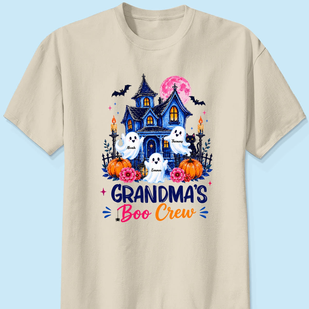 Grandma's Boo Crew Trendy Haunted House - Personalized Shirt - Halloween Shirt for Grandma