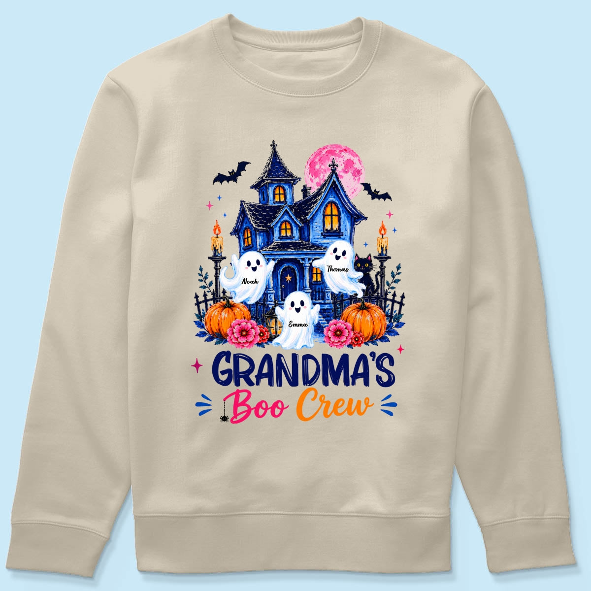 Grandma's Boo Crew Trendy Haunted House - Personalized Shirt - Halloween Shirt for Grandma
