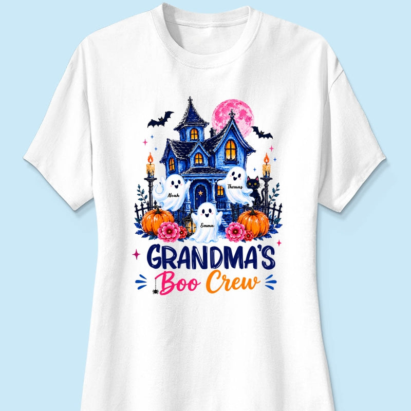 Grandma's Boo Crew Trendy Haunted House - Personalized Shirt - Halloween Shirt for Grandma
