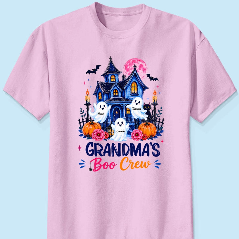 Grandma's Boo Crew Trendy Haunted House - Personalized Shirt - Halloween Shirt for Grandma