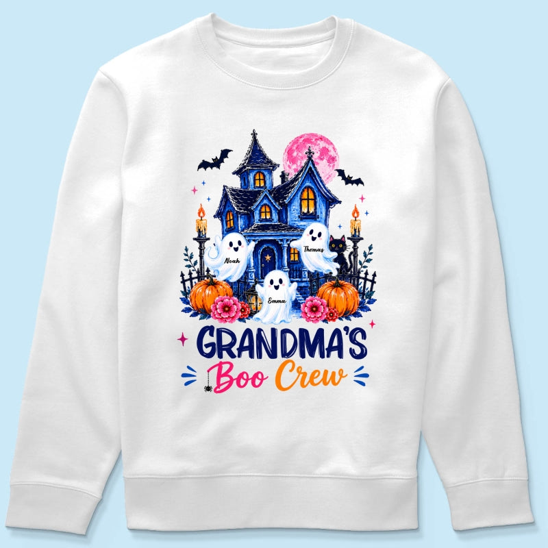 Grandma's Boo Crew Trendy Haunted House - Personalized Shirt - Halloween Shirt for Grandma