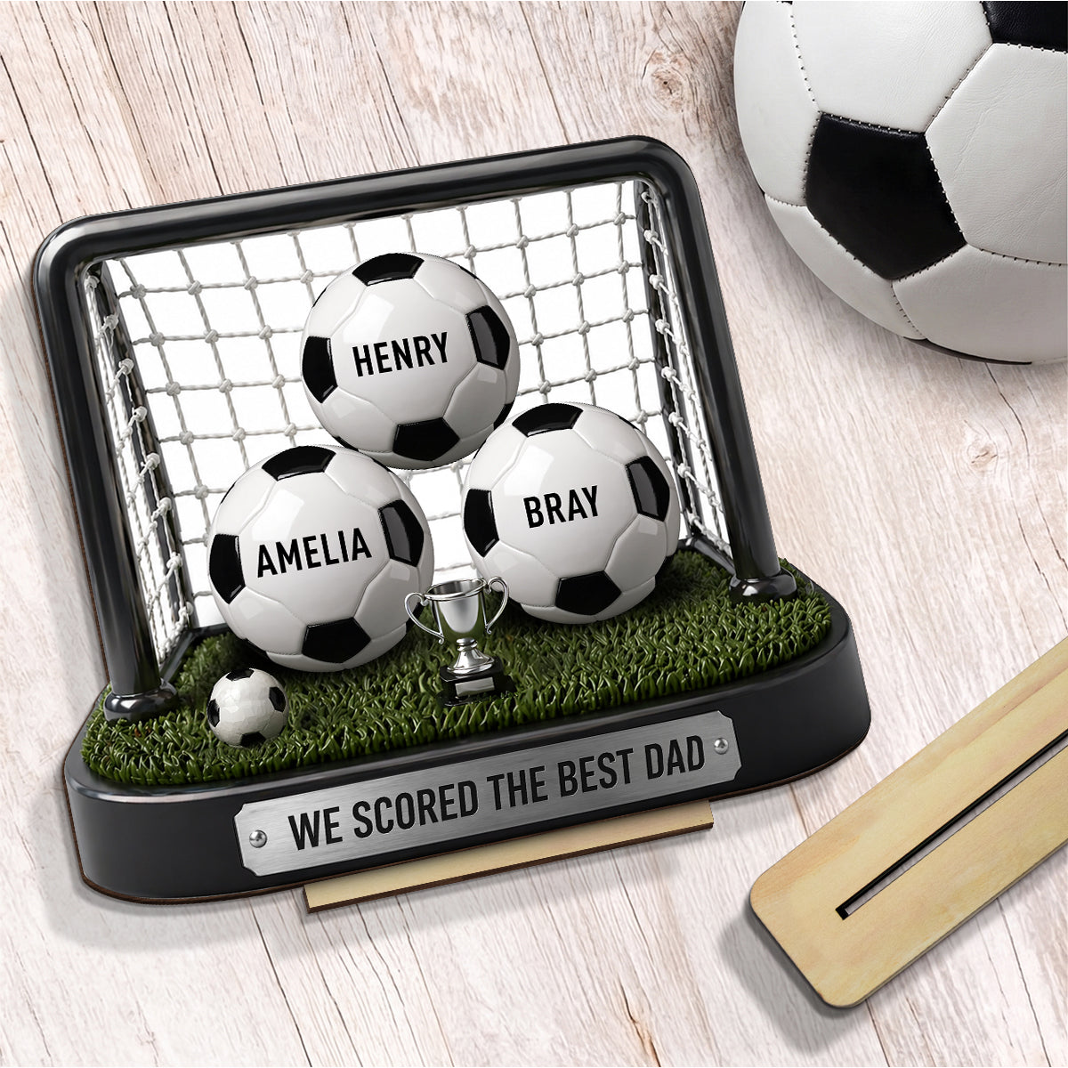 We Scored The Best Dad Soccer Goal - Personalized 2-Layered Wooden Plaque - Heartfelt Gift For Soccer Dad, Gift For Husband