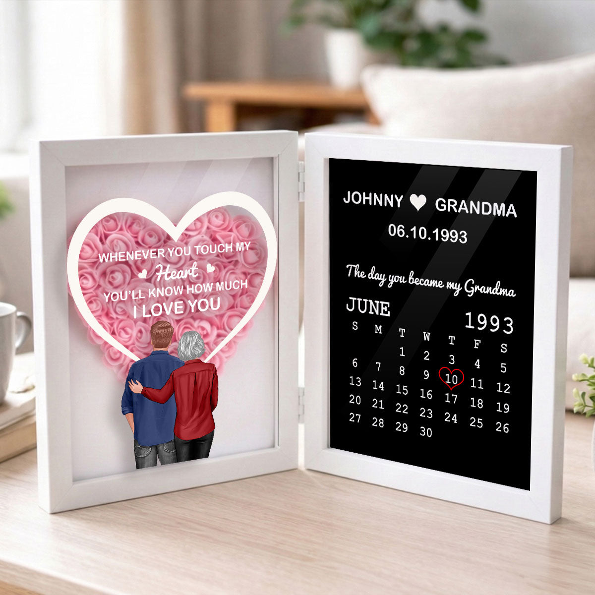 Whenever You Touch My Heart You'll Know How Much I Love You - Personalized Flower Shadow Box - Gift For Grandma