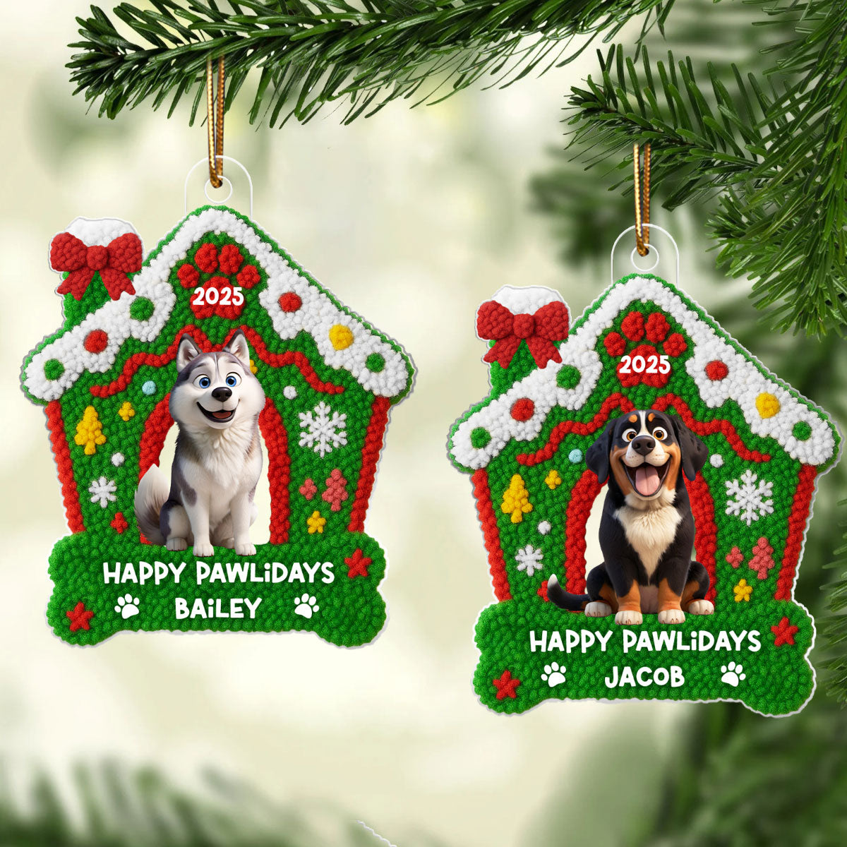 Dog Christmas Yarn Faux - Personalized Acrylic Ornament - Unique Christmas Gift For Dog Lovers